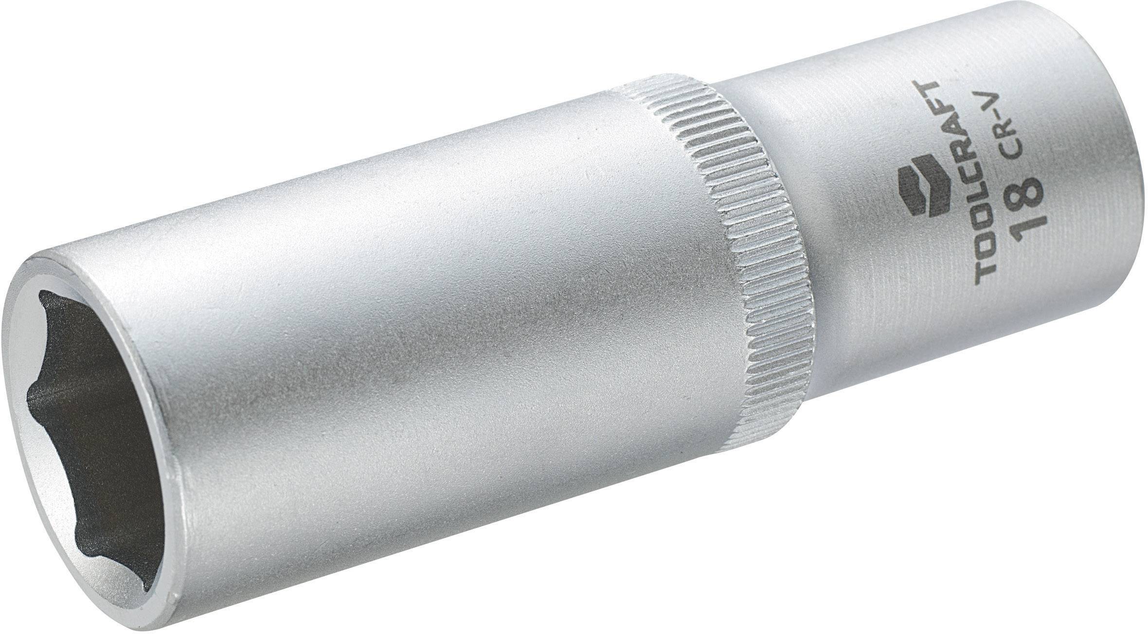 Stecknuss 18 mm von TOOLCRAFT, aus Chrom-Vanadium-Stahl, zylindrische Form mit gerändeltem Griffbereich.