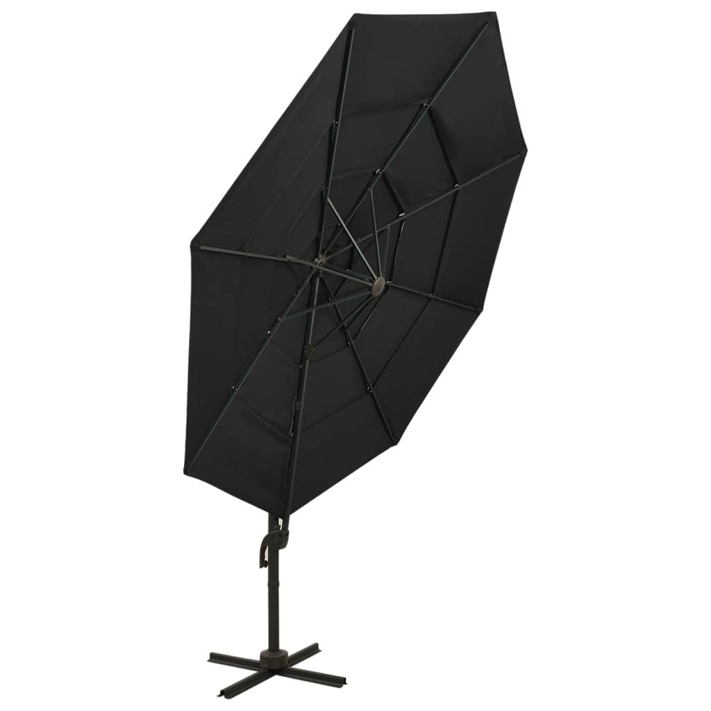 vidaXL Sonnenschirm mit Aluminium-Mast 4-lagig Schwarz 3x3 m
