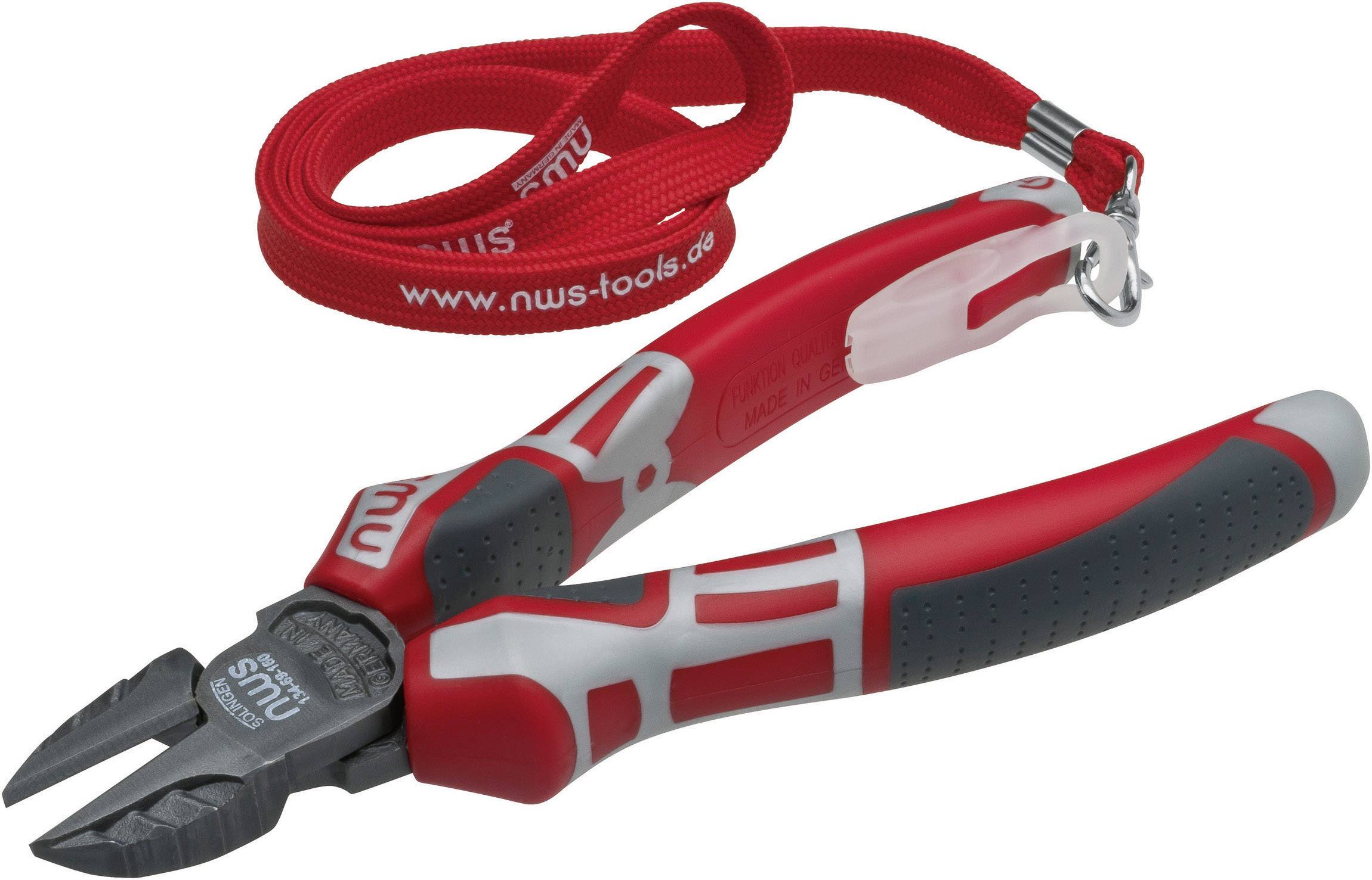 Rote Seitenschneiderzange mit ergonomischen Griffen und rotem Halteband.