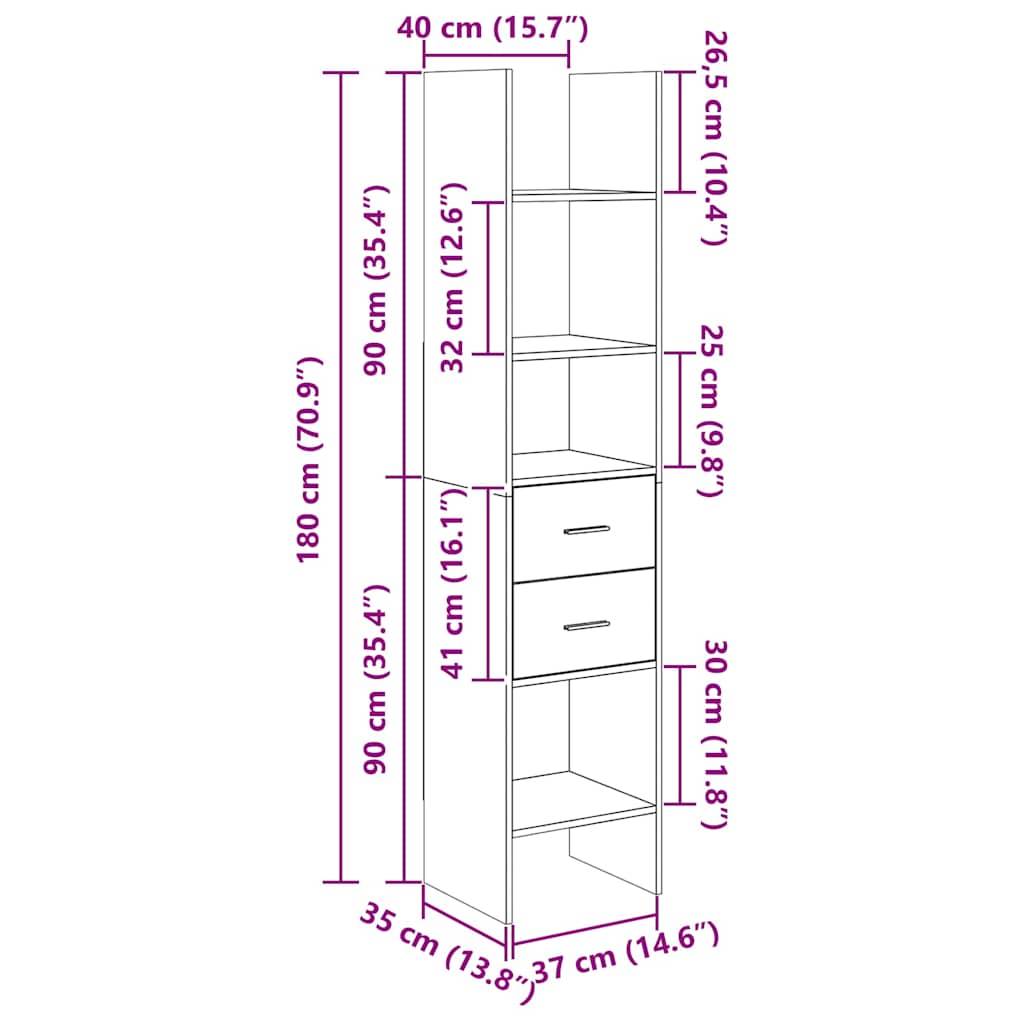 vidaXL Bücherregal Betongrau 40x35x180 cm Holzwerkstoff