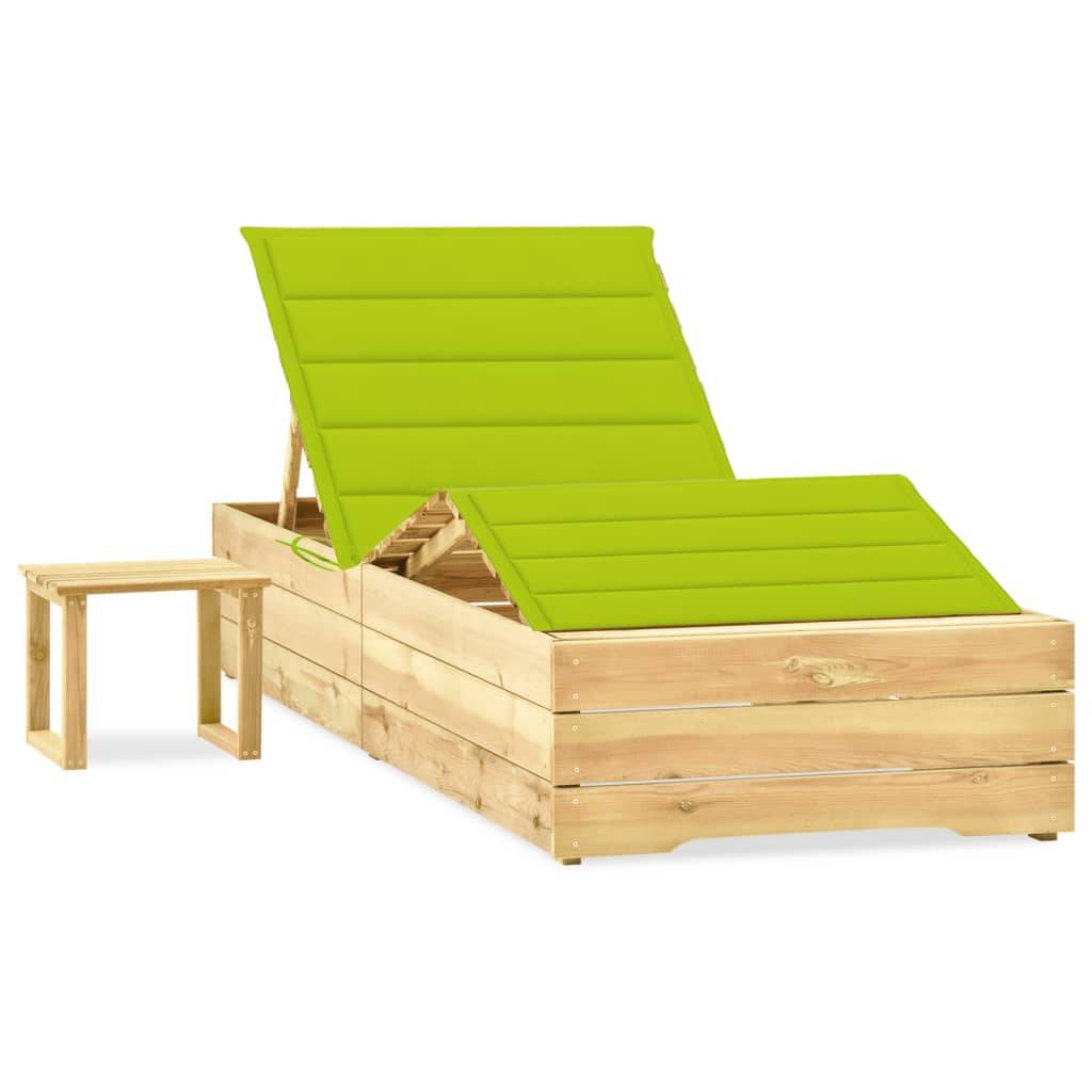 vidaXL Garten-Sonnenliege mit Tisch und Auflage Kiefer Imprägniert