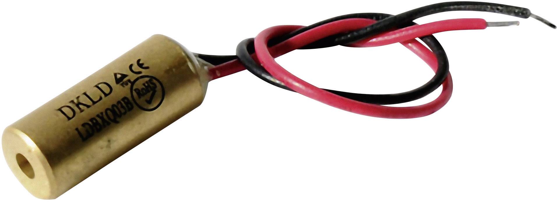 Goldener zylindrischer Laser mit roten und schwarzen Drähten, auf dem Gehäuse steht 'DKLD LBDR/02DB'.