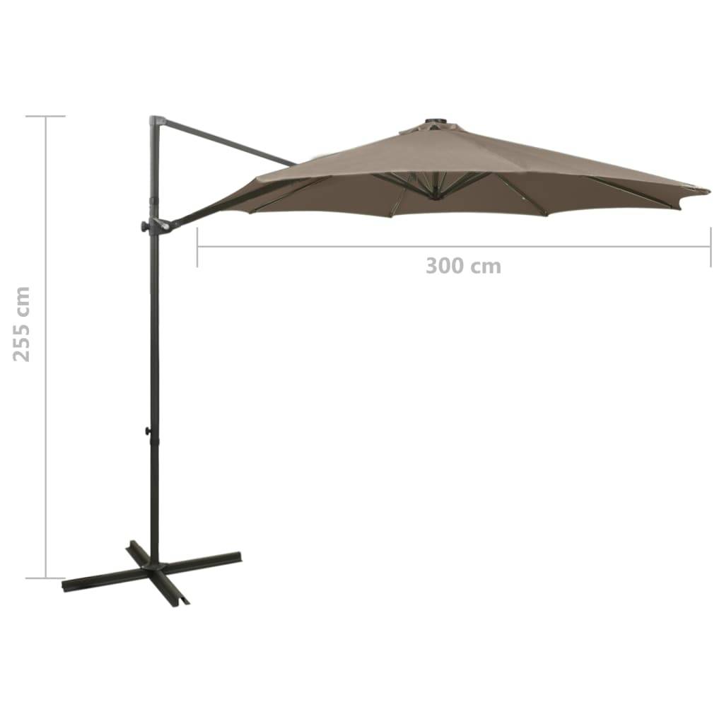vidaXL Ampelschirm mit Mast und LED Taupe 300 cm