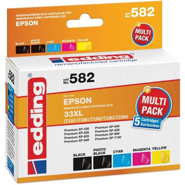Edding Druckerpatrone ersetzt Epson T33XL Multipack 5 Kompatibel Kombi-Pack Schwarz, Photo Schwarz, Cyan, Magenta, Gelb EDD-582