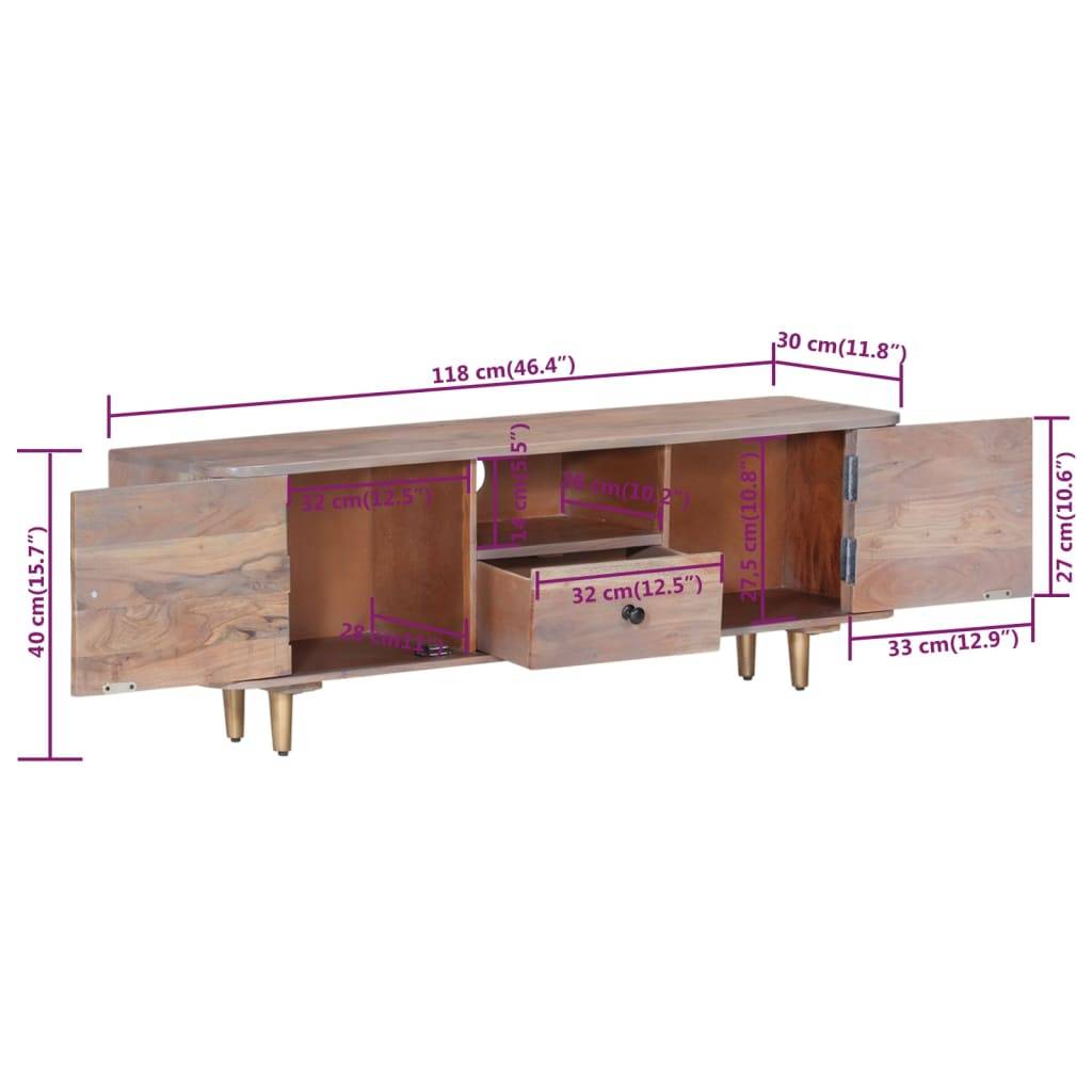 vidaXL TV-Schrank 118x30x40 cm Massivholz Akazie