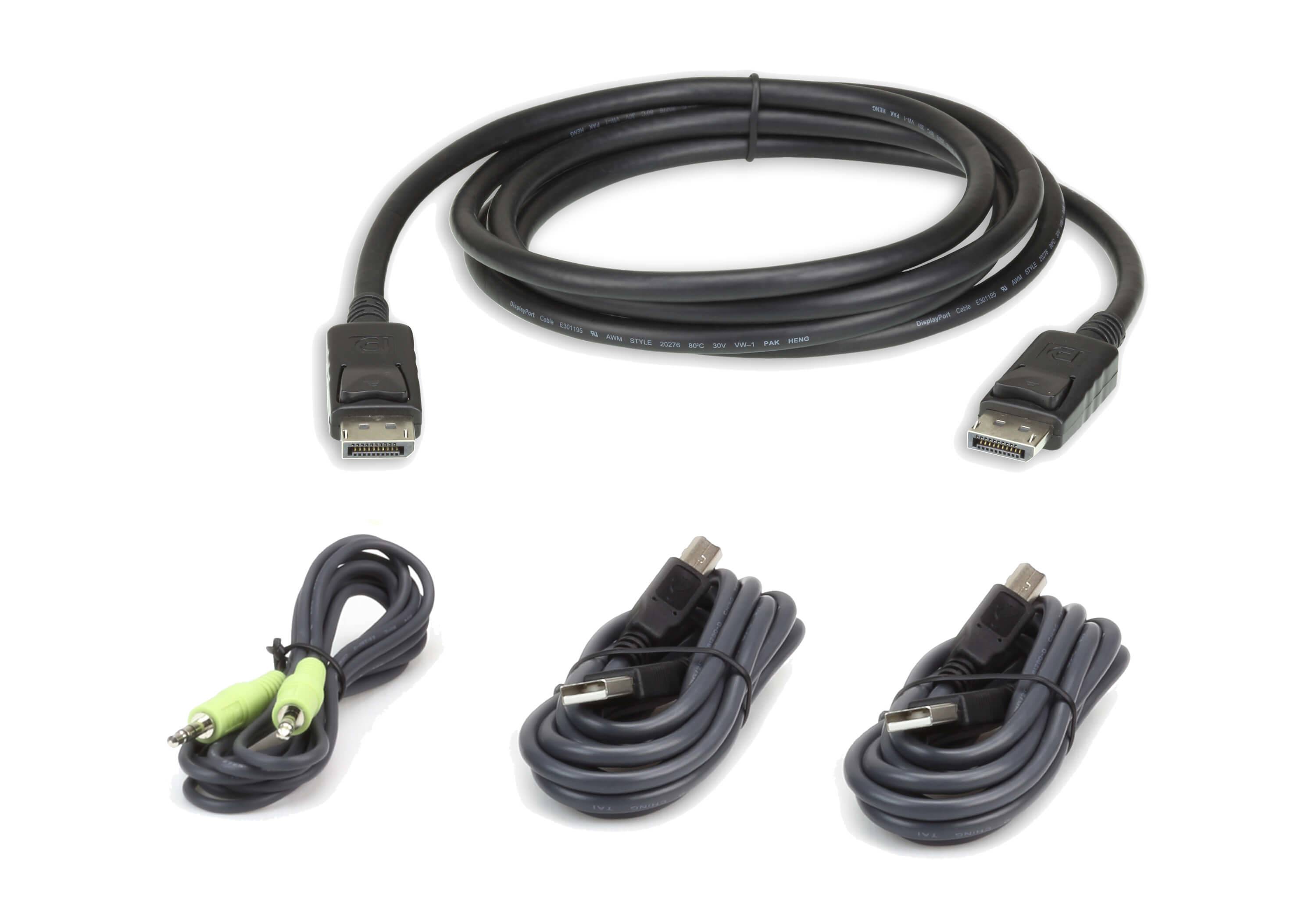 ATEN KVM Anschlusskabel [1x DisplayPort Stecker, USB 2.0 Stecker A, Klinkenstecker 3.5mm - 1x USB 2.0 Buchse B, Klinkenstecker
