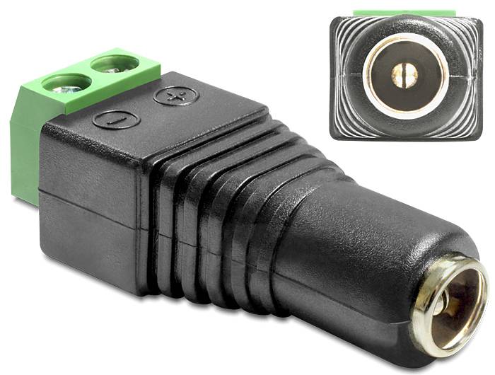 Delock 65421 DC (Strom) Adapter [1x DC-Buchse 5.5 mm - 1x 2-Draht-Leitung] Schwarz 0.00 m
