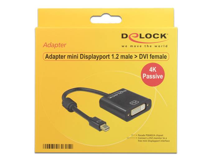 Delock Mini-DisplayPort / DVI Adapterkabel Mini DisplayPort Stecker, DVI-I 24+5pol. Buchse 0.20 m Schwarz 62605 vergoldete Steckkontakte