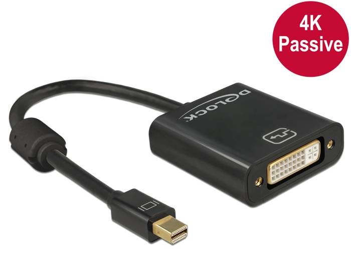 Delock Mini-DisplayPort / DVI Adapterkabel Mini DisplayPort Stecker, DVI-I 24+5pol. Buchse 0.20 m Schwarz 62605 vergoldete Steckkontakte