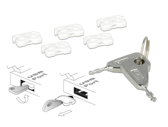 Delock USB-A Port Schloss 20648 5er Set Weiß inkl. 2 Schlüssel 20648