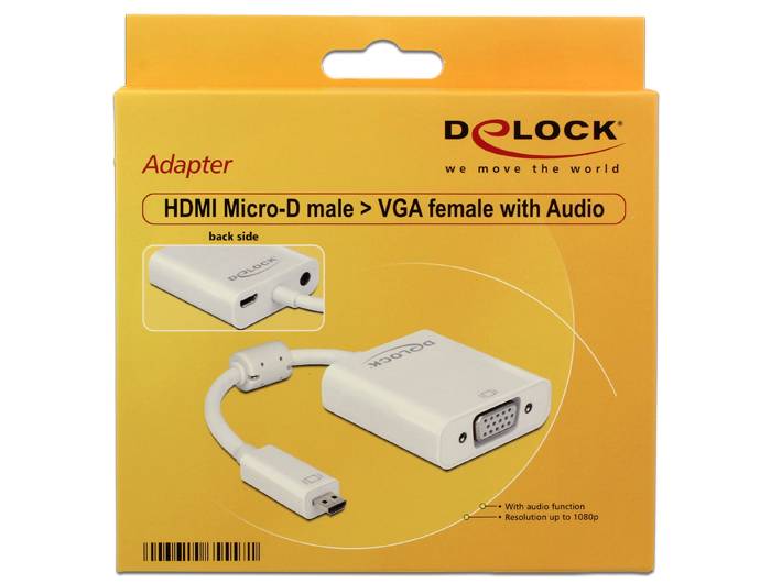 Delock Adapter HDMI Micro-D male > VGA female with Audio VGA-Adapter mikro M bis HD-15 stereo mini jack Mikro-USB Typ