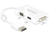 Delock 62655 DisplayPort / VGA / HDMI / DVI Adapter [1x DisplayPort Stecker - 1x VGA-Buchse, HDMI-Buchse, DVI-Buchse 24+1pol.] Weiß mit Ferritkern