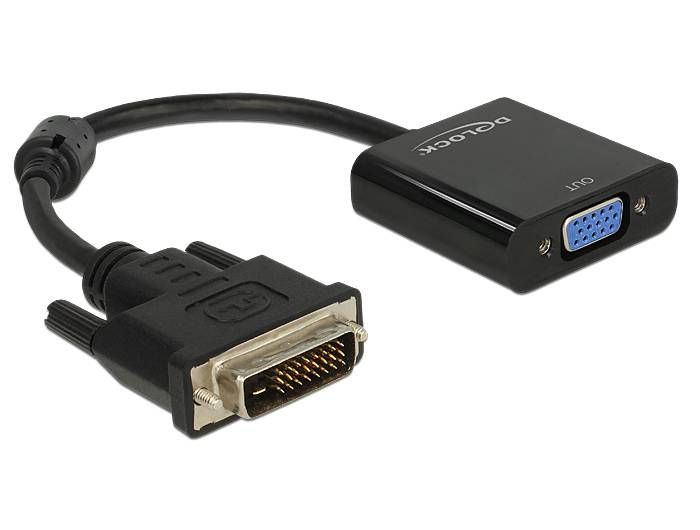 Delock 65658 DVI / VGA Adapter [1x DVI-Stecker 24+1pol. - 1x VGA-Buchse] Schwarz mit Ferritkern 16.00 cm