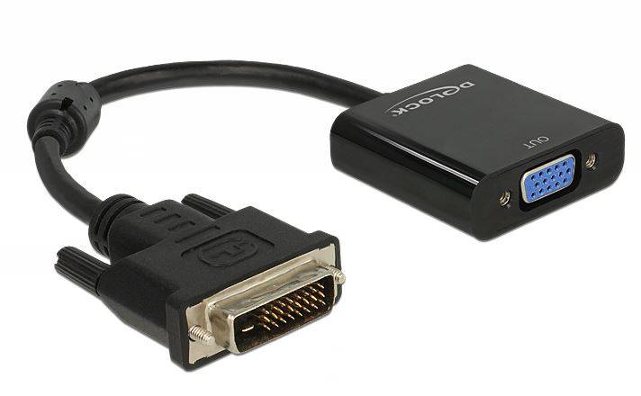 Delock 65658 DVI / VGA Adapter [1x DVI-Stecker 24+1pol. - 1x VGA-Buchse] Schwarz mit Ferritkern 16.00 cm