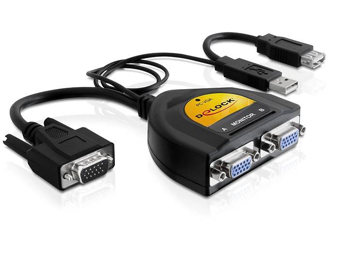 Delock 61968 2 Port VGA-Splitter 2048 x 1536 Pixel Schwarz