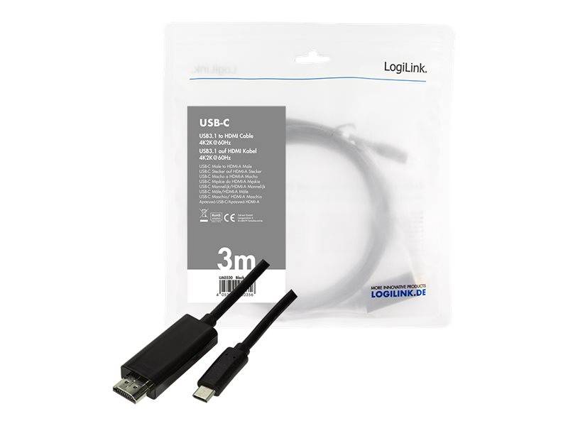 LogiLink USB-C® / HDMI Adapterkabel USB-C® Stecker, HDMI-A Stecker 3.00m Schwarz UA0330 USB-C®-Displaykabel