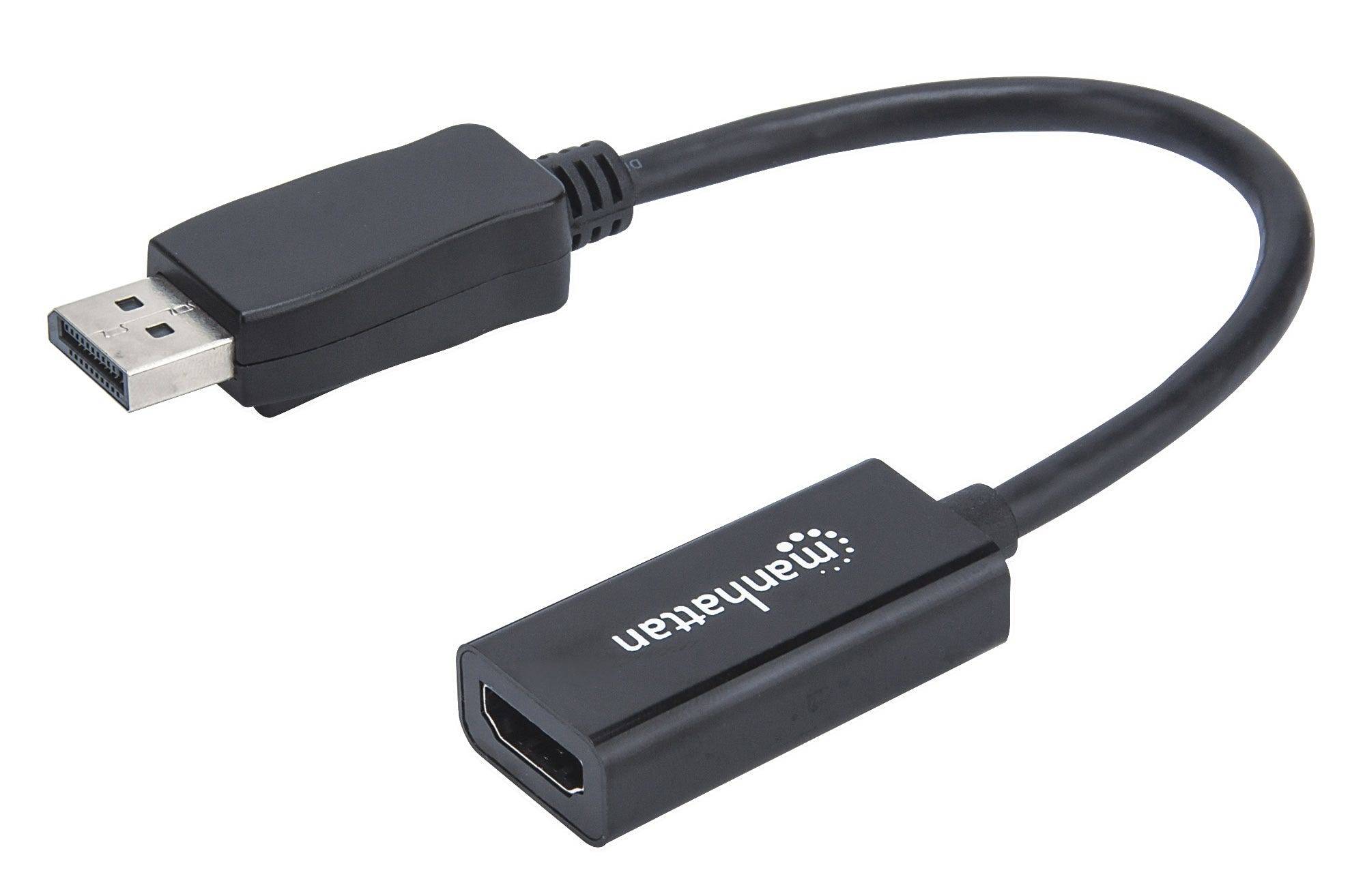 Manhattan DisplayPort 1.1 to HDMI Adapter Cable, 1080p@60Hz, Male to Female, Black, DP With Latch, Not Bi-Directional, T