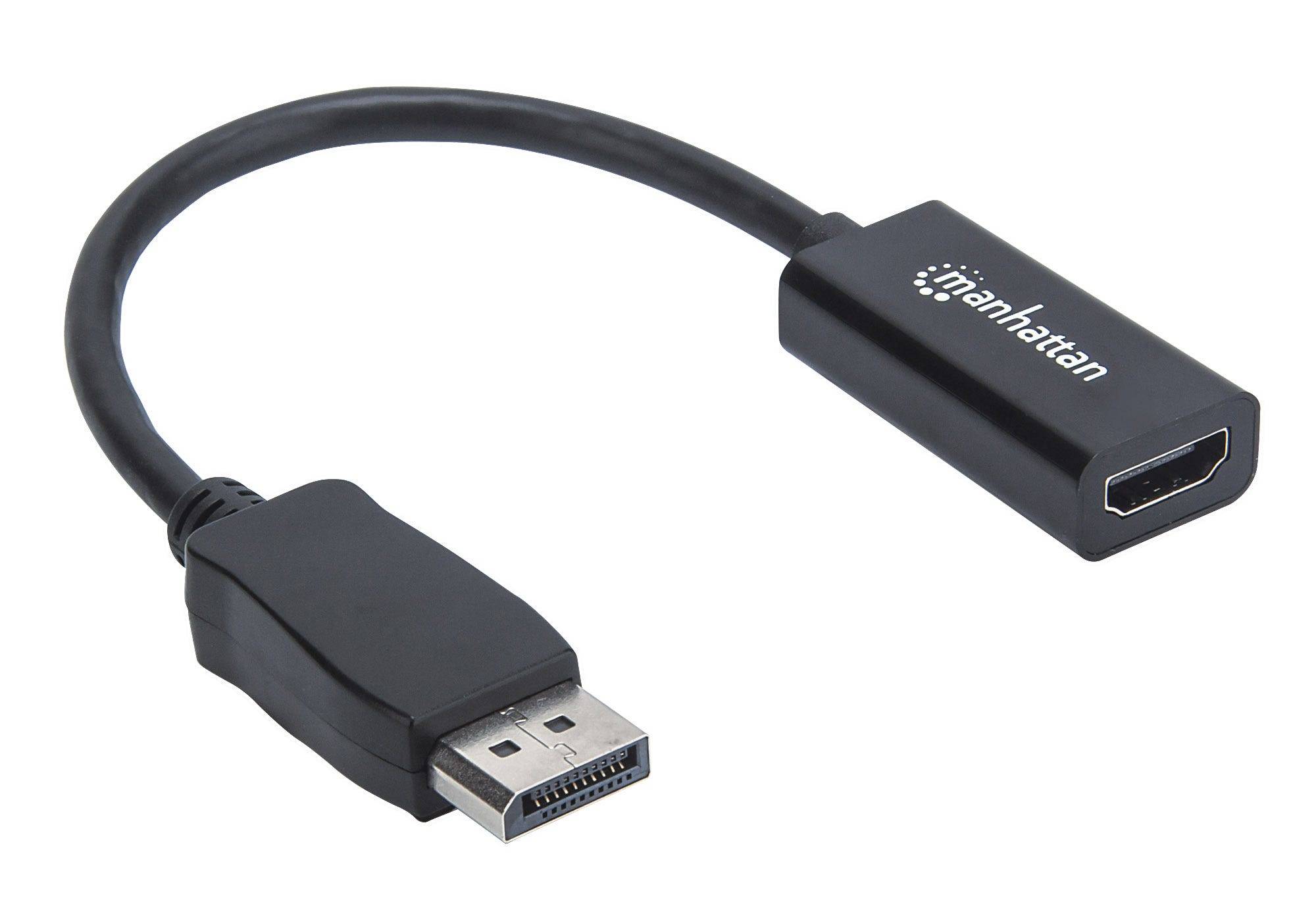 Manhattan DisplayPort 1.1 to HDMI Adapter Cable, 1080p@60Hz, Male to Female, Black, DP With Latch, Not Bi-Directional, T