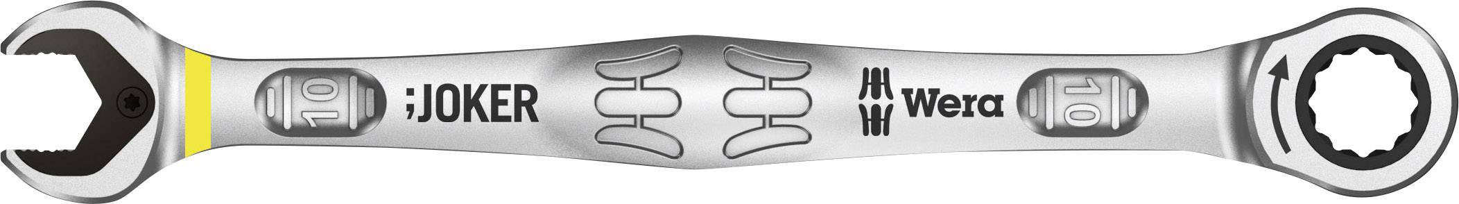 Schraubenschlüssel mit offenem und ringförmigem Ende. Markierungen: 'Joker' und 'Wera'. 熟悉,图示复杂图案,金属optik.