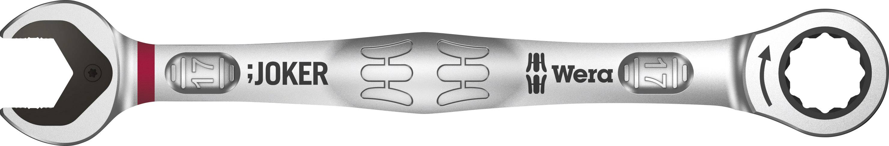 Doppelmaulschlüssel mit herausragendem Design und Markenlogo. Links offene Seite, rechts Ringseite mit Pfeil zur Richtungsanzeige.