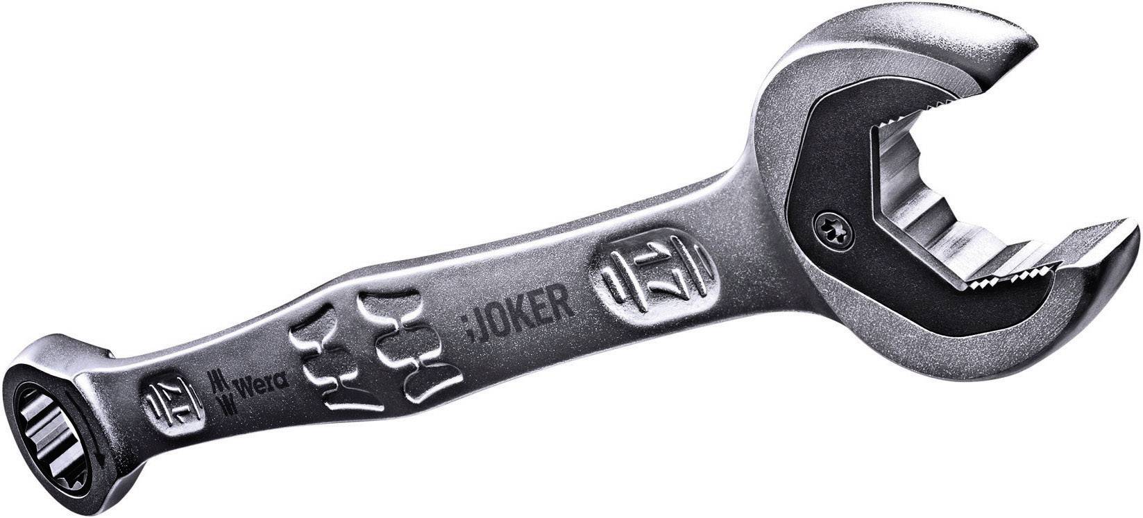 Ein silberner Schraubenschlüssel mit offener Maulform. Das Werkzeug hat Rippen für besseren Halt und ist von der Marke Wera.