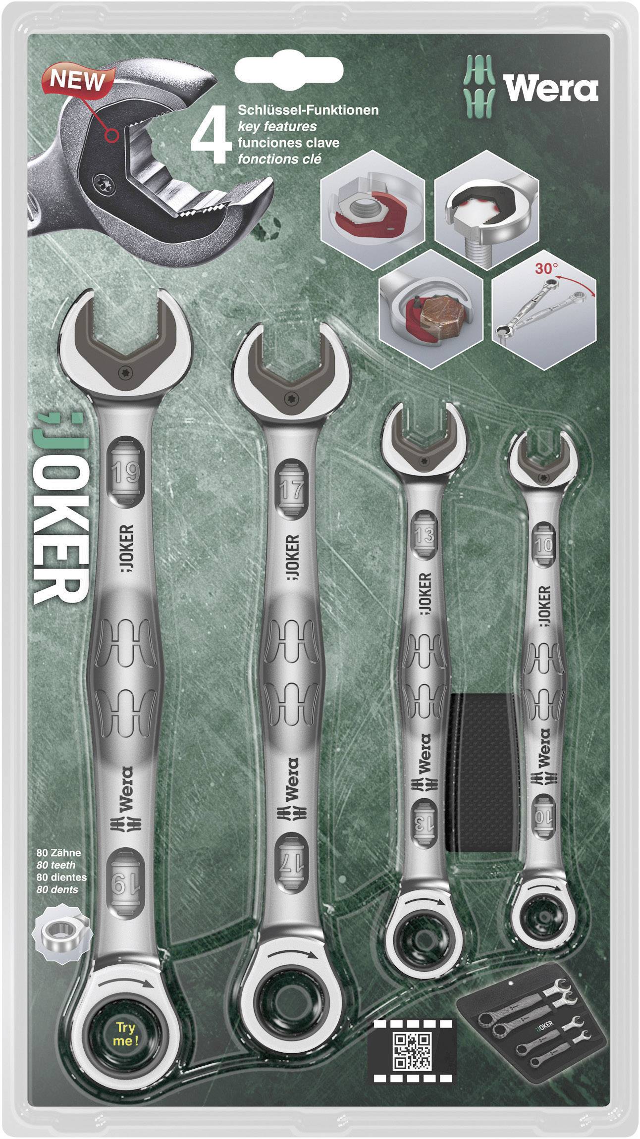 Wera 05073290001 Joker Knarren-Ring-Maulschlüssel-Satz 4teilig Schlüsselweite (Metrisch) 10 - 19mm