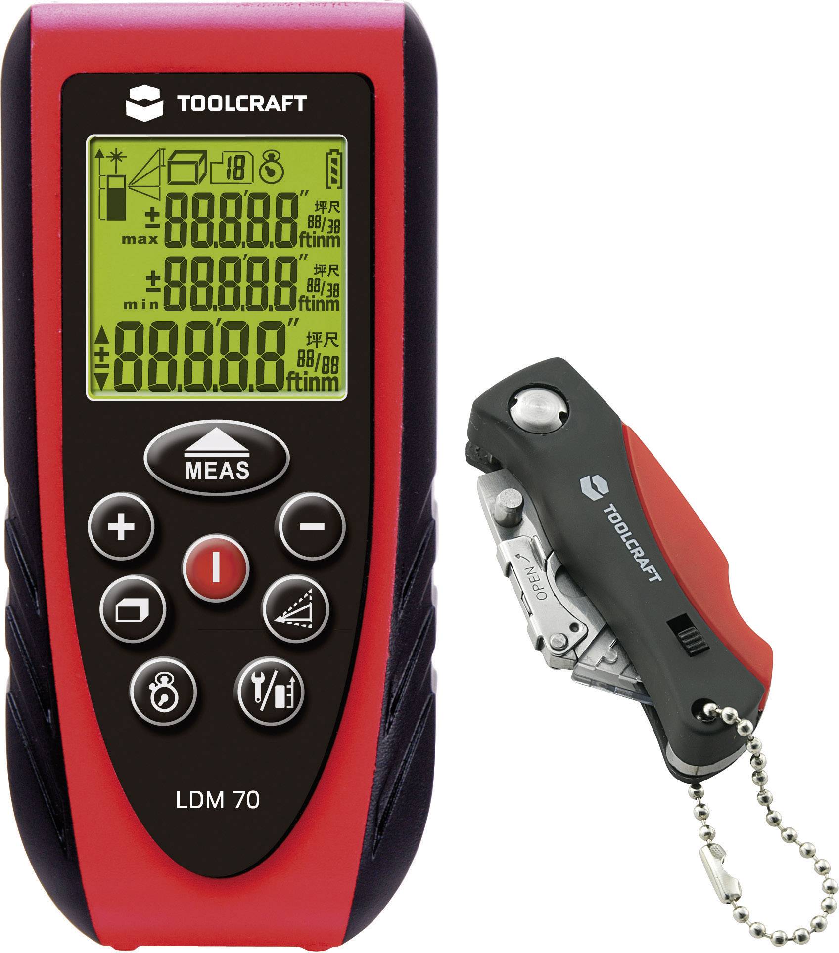 TOOLCRAFT LDM 70 Laser-Entfernungsmesser Stativadapter 6.3mm (1/4"), inkl. Cuttermesser 70m