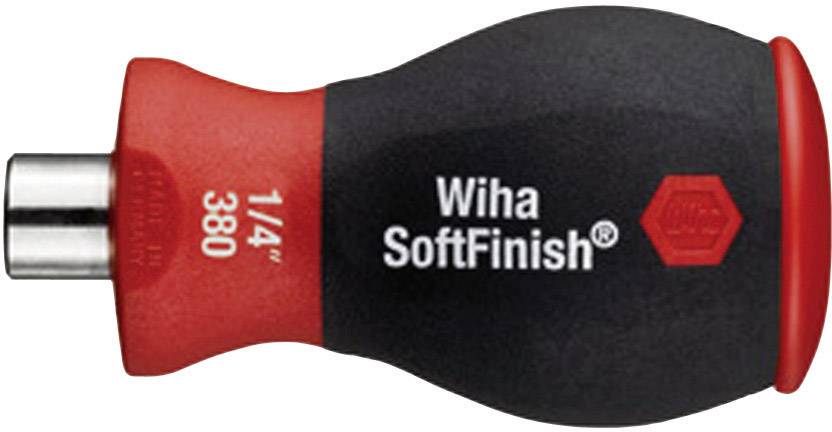 Wiha SoftFinish Schraubendrehergriff, ergonomisch geformt, schwarz-rot, Stahlschaft sichtbar. Geeignet für 1/4 Zoll Bits.