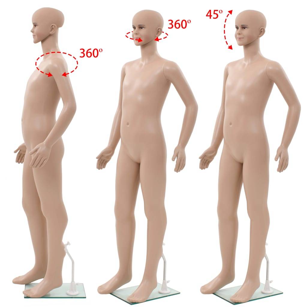 vidaXL Ganzkörper-Schaufensterpuppe Kind mit Glassockel Beige 180 cm