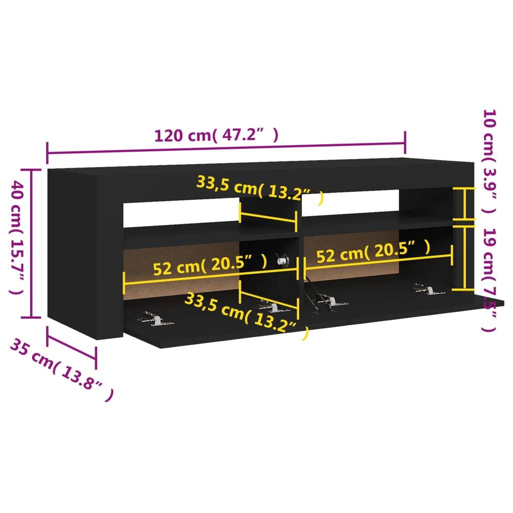 vidaXL TV-Schrank mit LED-Leuchten Schwarz 120x35x40 cm