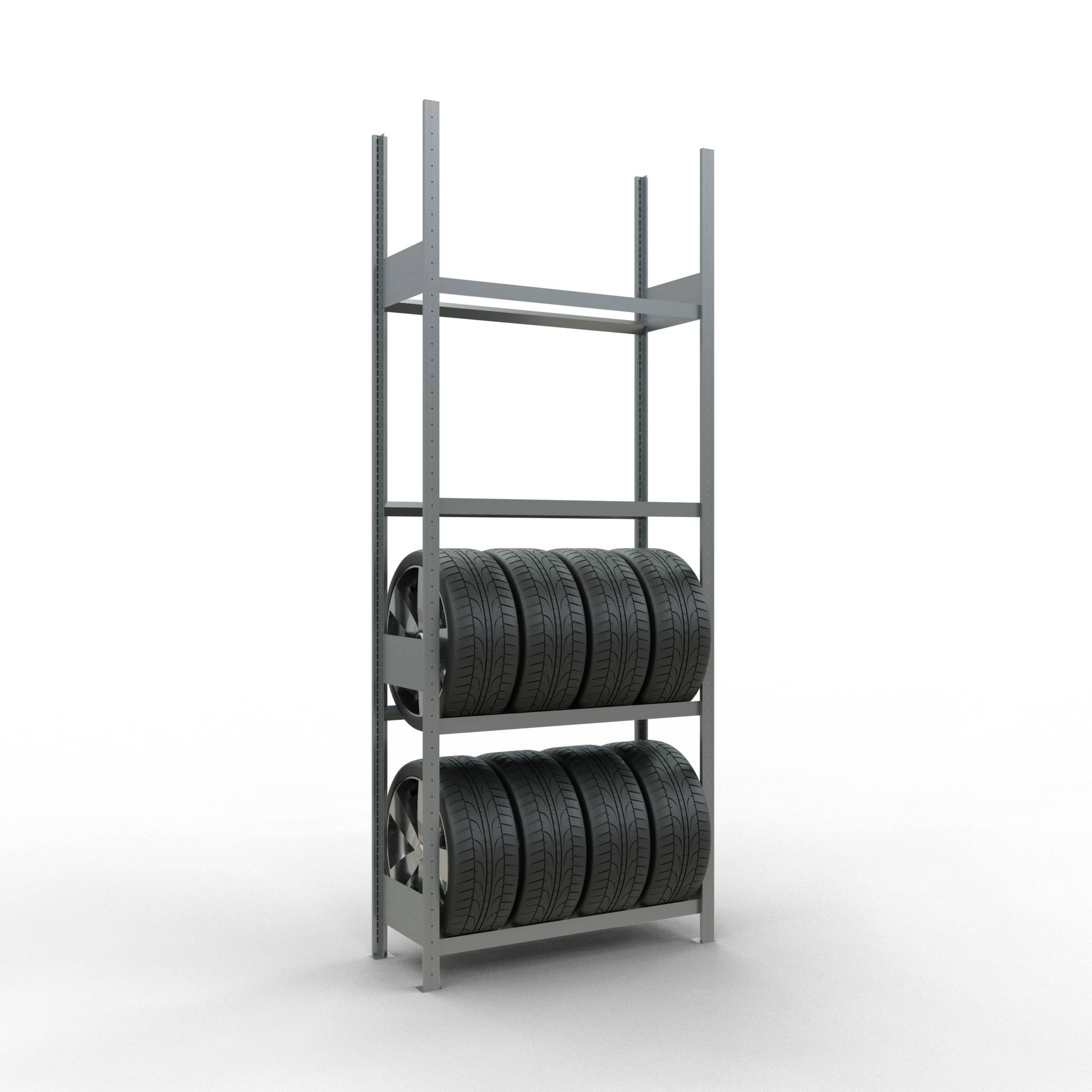 Rädergrundregal 2750x1050x400 mm - 4 Ebenen á 1050 mm, verzinkt