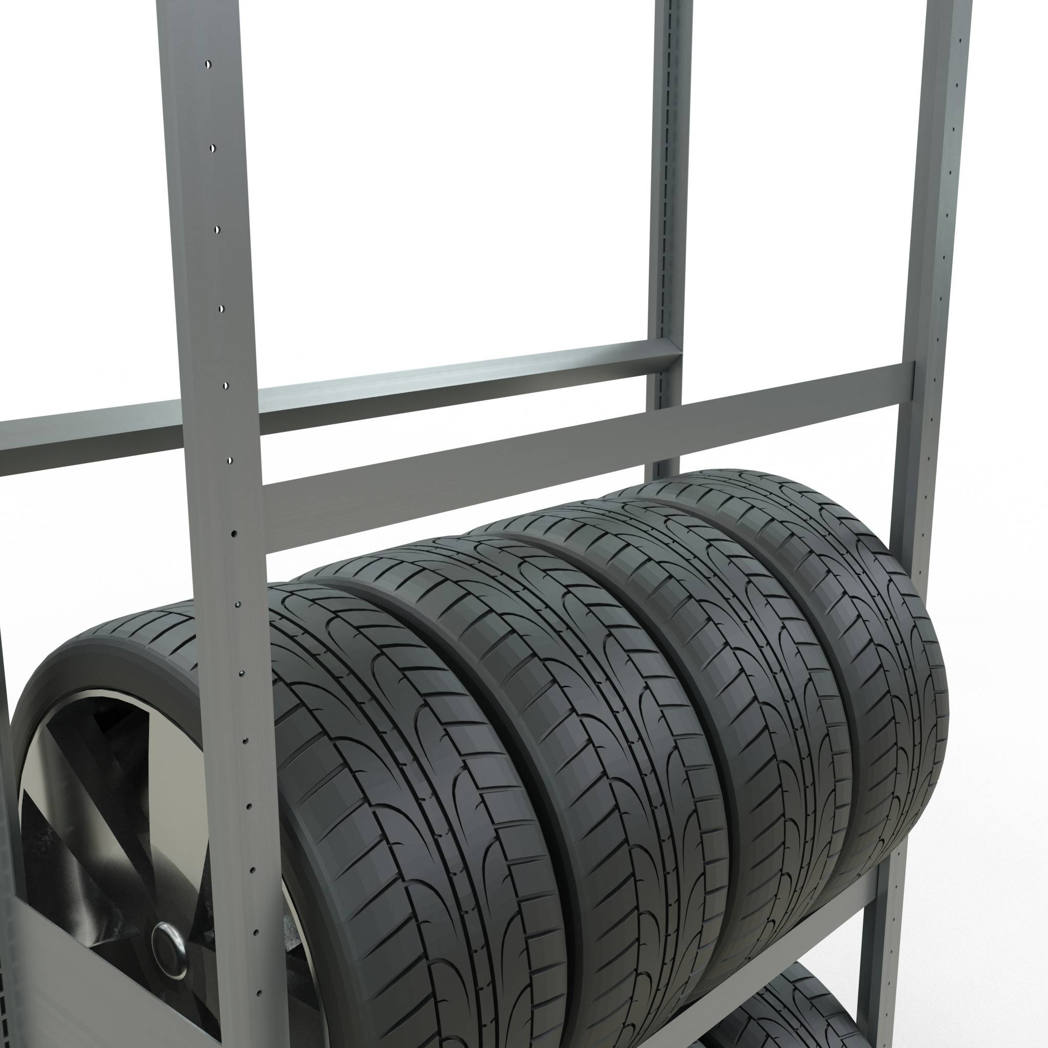 Rädergrundregal 2750x1050x400 mm - 4 Ebenen á 1050 mm, verzinkt