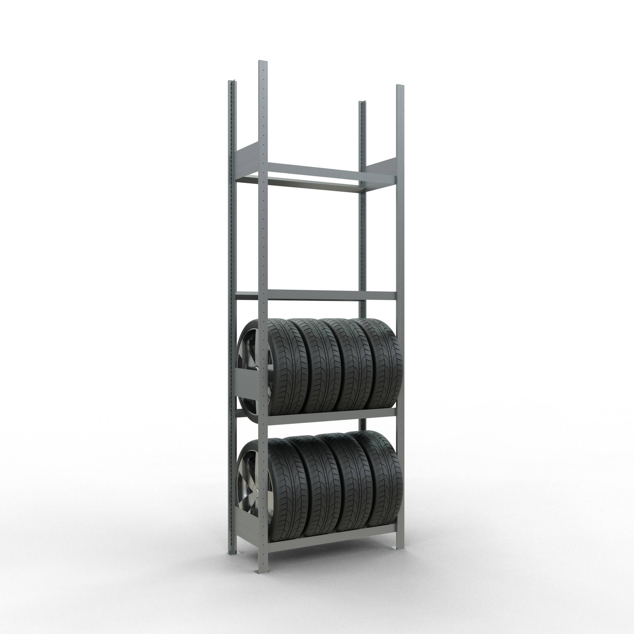 Rädergrundregal 2750x900x400 mm - 4 Ebenen à 900 mm, verzinkt