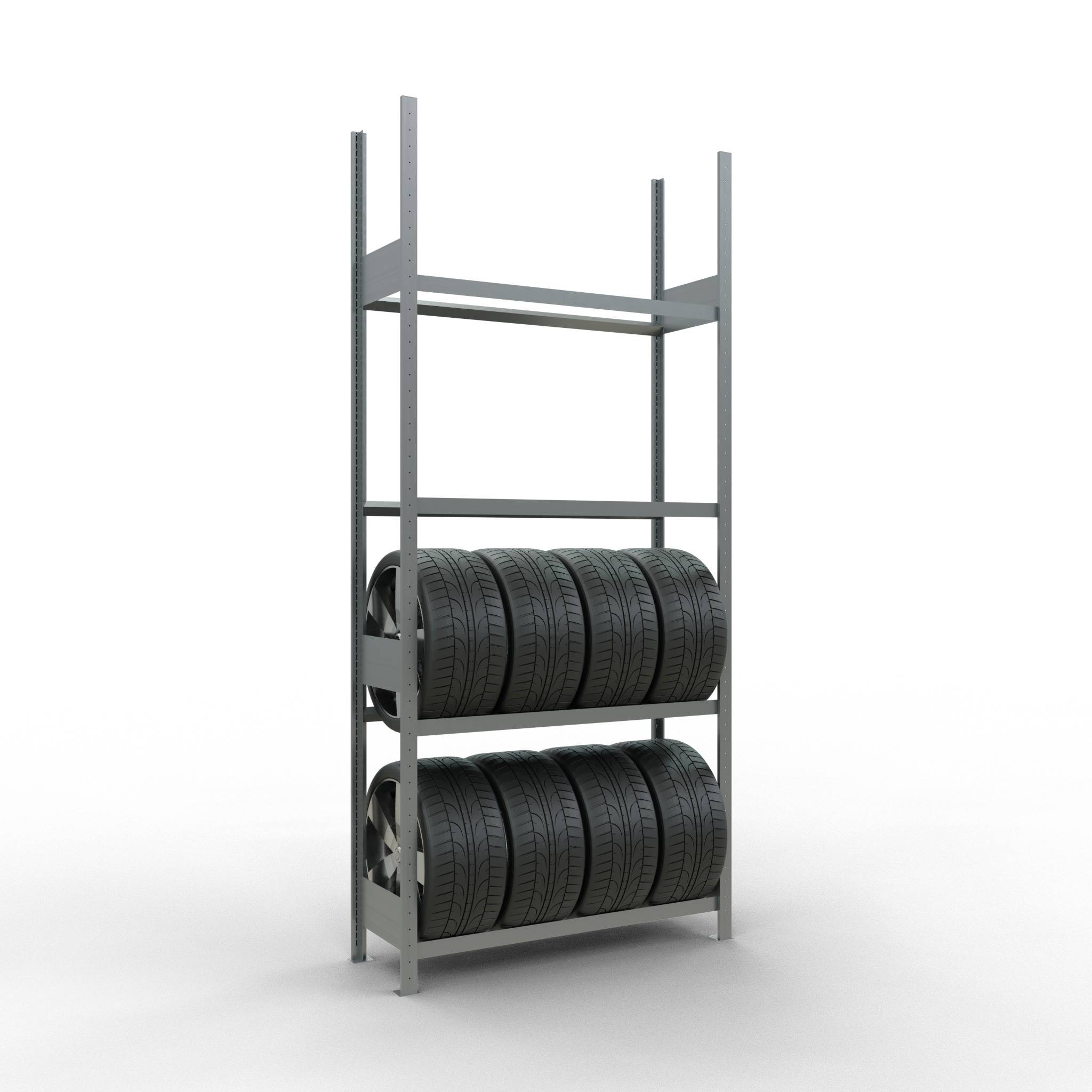 Rädergrundregal 2750x1200x400 mm - 4 Ebenen á 1200 mm, verzinkt