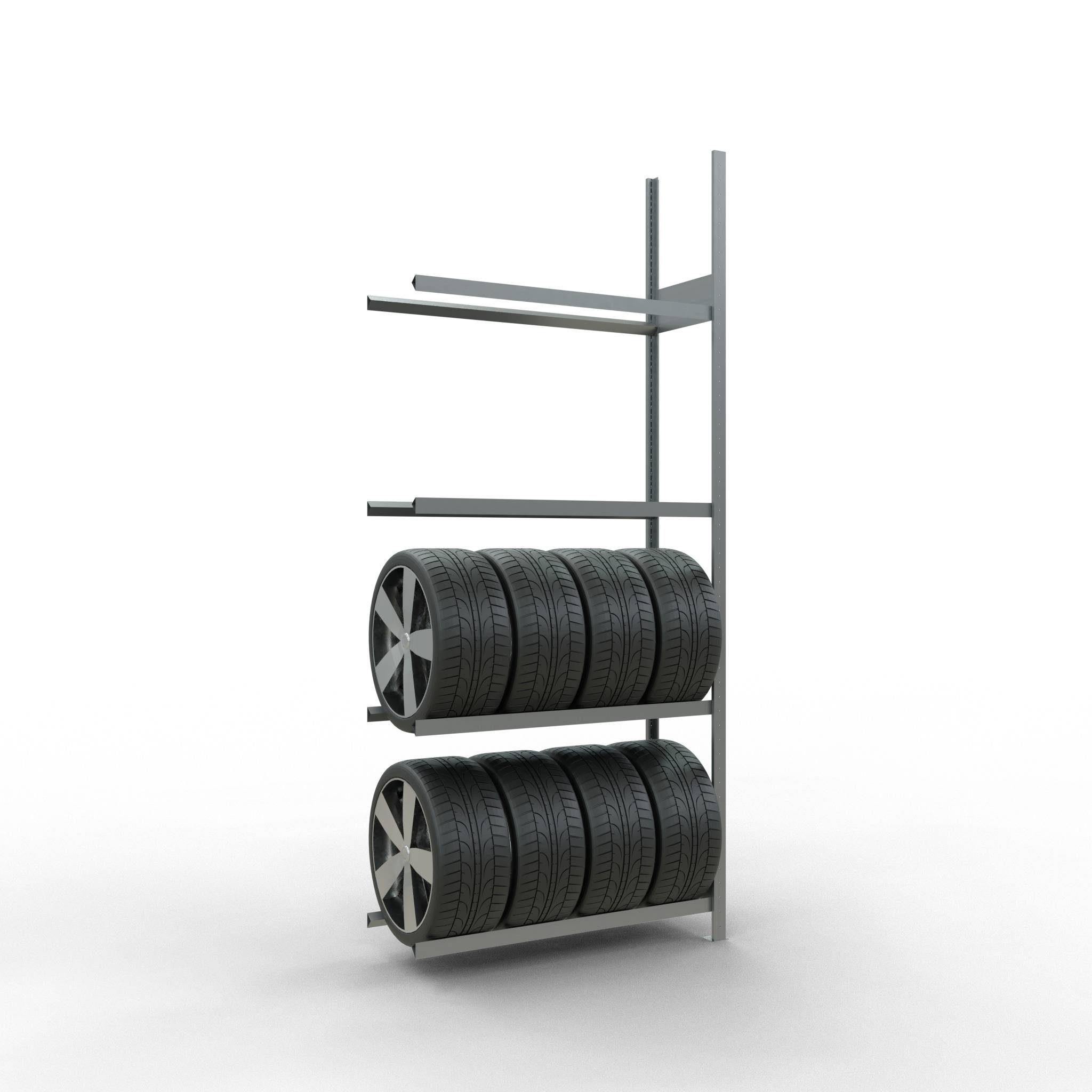 Räderanbauregal 2750x1150x400 mm - 4 Ebenen á 1150 mm, verzinkt