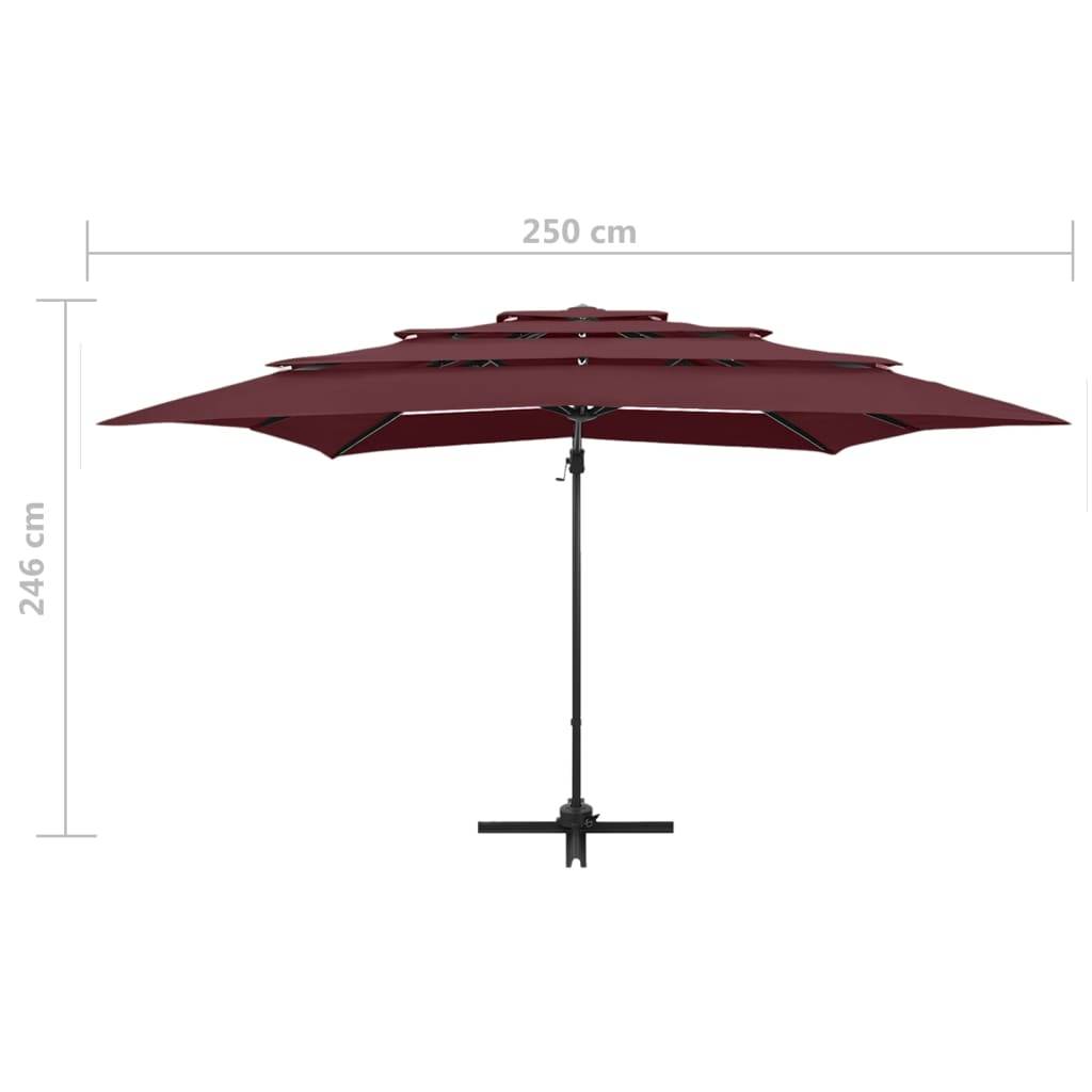 vidaXL Sonnenschirm mit Aluminium-Mast 4-lagig Bordeauxrot 250x250 cm