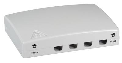 FTTH Indoor Anschlussbox für 4Fasern -- 4Kupplungen, Faserüberlängenaufnahme Glasfaserverkabelung