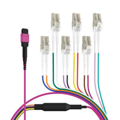 MTP®(F)-LC Trunkkabel OM4 12 Fasern, Typ B LSZH erika-violett 1m Glasfaserverkabelung MPO / MTP MPO
