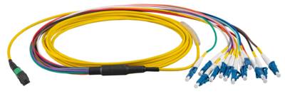 MTP®/APC(F)-LC Trunkkabel OS2 12 Fasern, Typ B LSZH gelb 1m Glasfaserverkabelung MPO / MTP MPO /