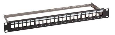 Verteilerfeld 19 1HE 24-Port metall schwarz -- mit 24x Keystone slimline CAT6a Kupferverkabelung +