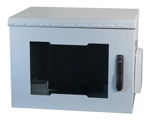 19 Wandgehäuse IP55, 20HE, Glastür, Tiefe 600 mm, RAL7035 Netzwerk- und Serverschränke
