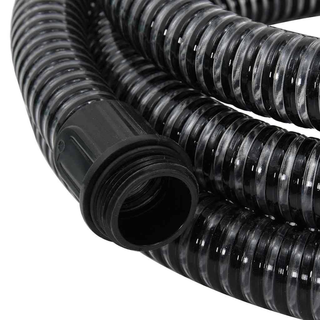 vidaXL Saugschlauch mit Messing-Anschlüssen Schwarz 1,1" 5 m PVC