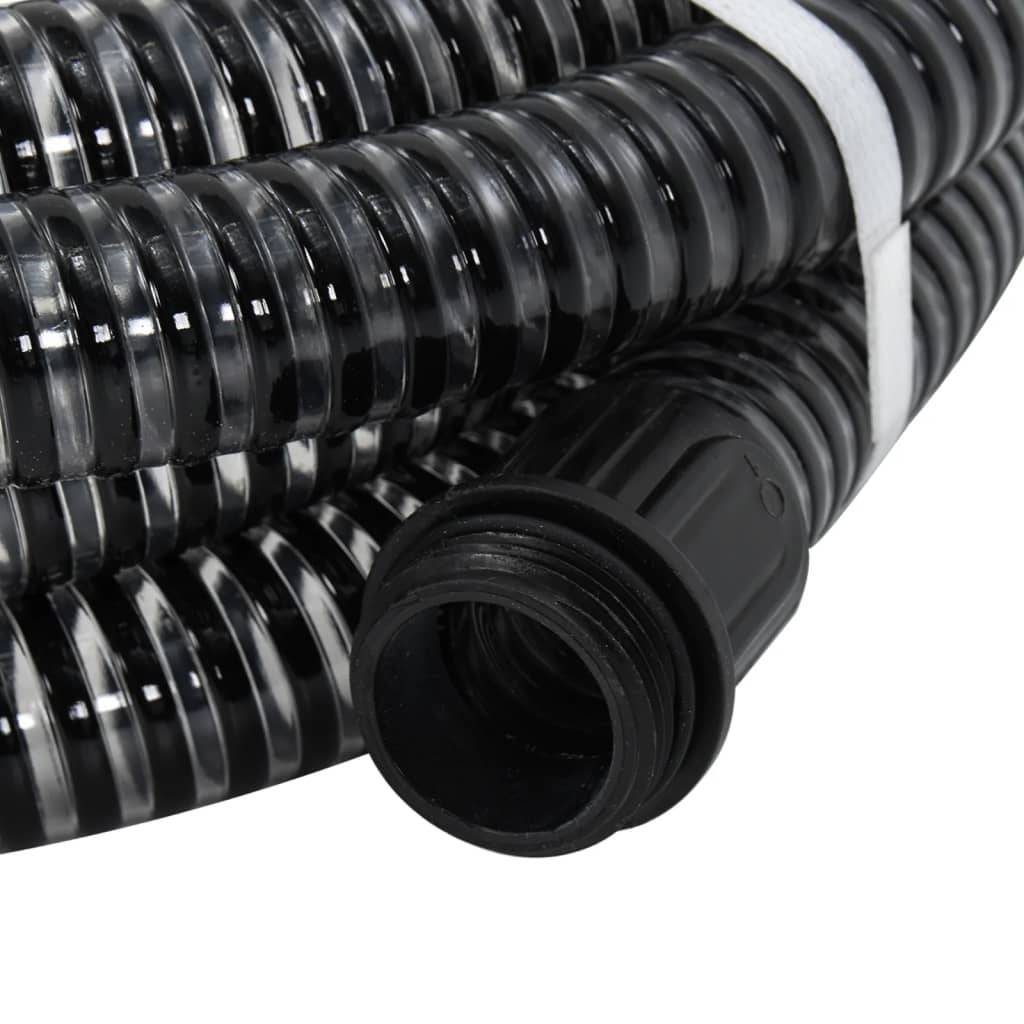 vidaXL Saugschlauch mit Messing-Anschlüssen Schwarz 1,1" 10 m PVC