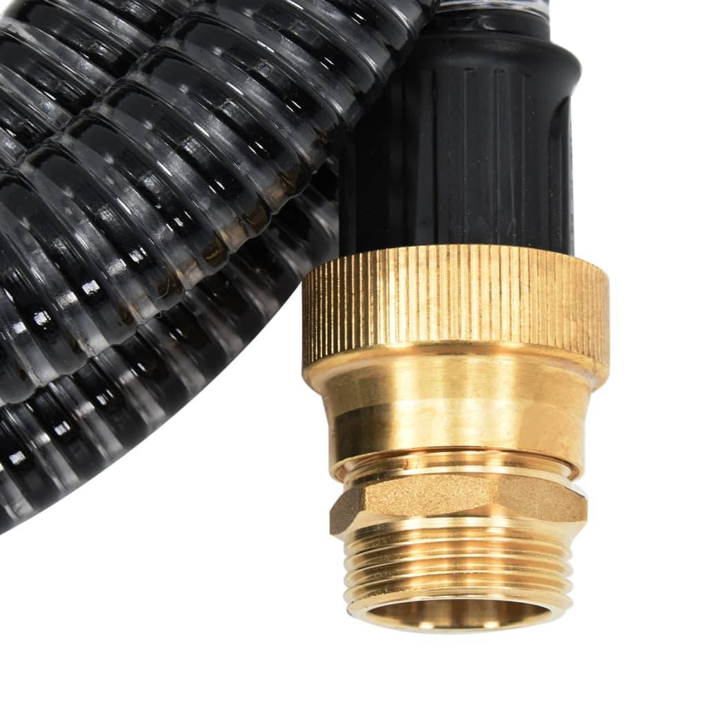 vidaXL Saugschlauch mit Messing-Anschlüssen Schwarz 1,1" 10 m PVC