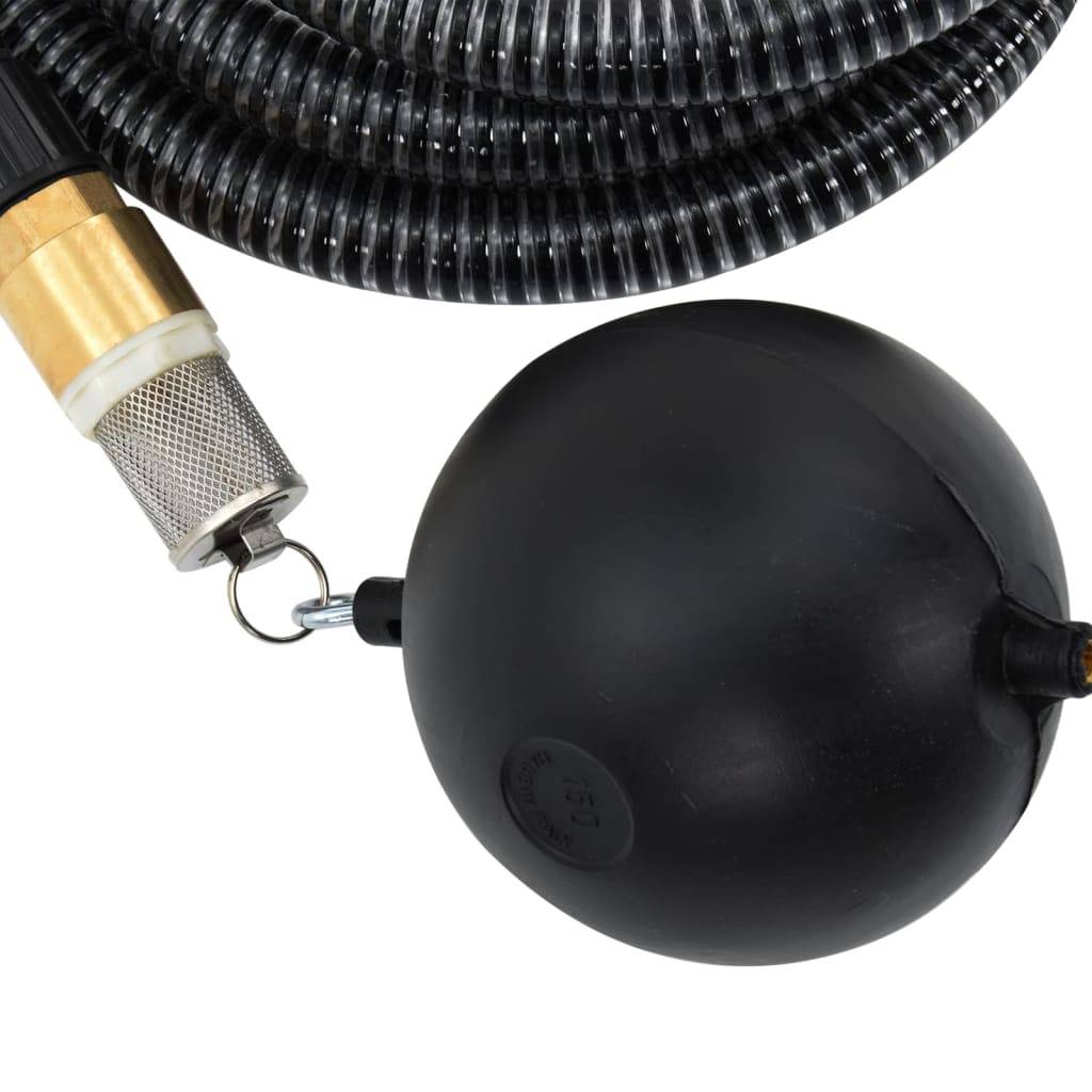 vidaXL Saugschlauch mit Messing-Anschlüssen Schwarz 1,1" 10 m PVC