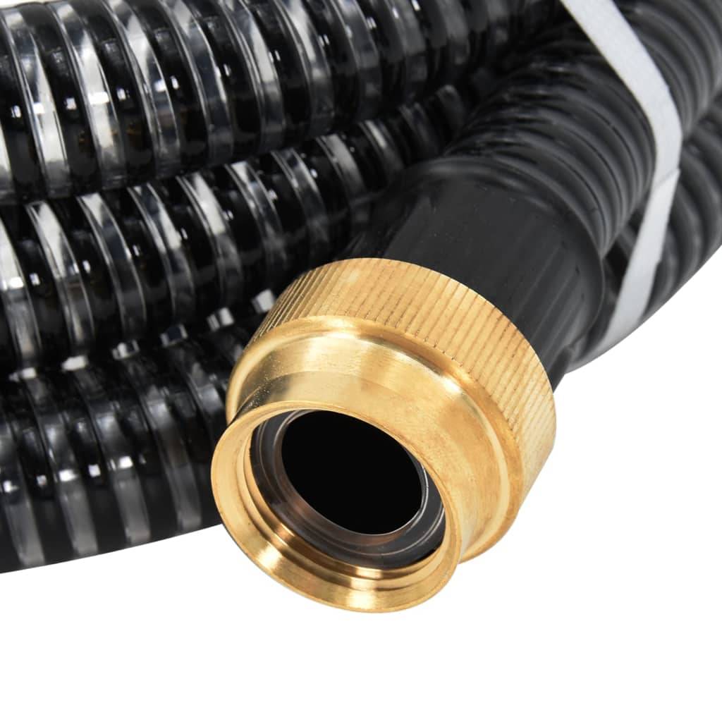 vidaXL Saugschlauch mit Messing-Anschlüssen Schwarz 1,1" 10 m PVC