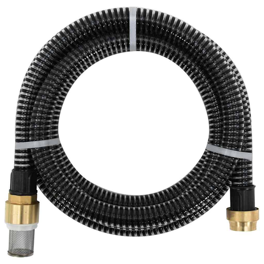 vidaXL Saugschlauch mit Messing-Anschlüssen Schwarz 1,1" 25 m PVC