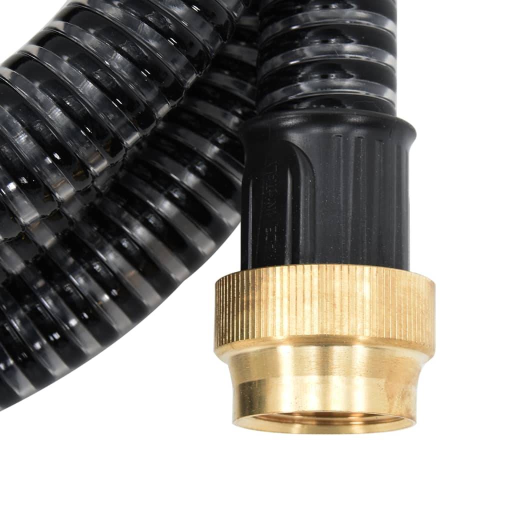 vidaXL Saugschlauch mit Messing-Anschlüssen Schwarz 1,1" 25 m PVC