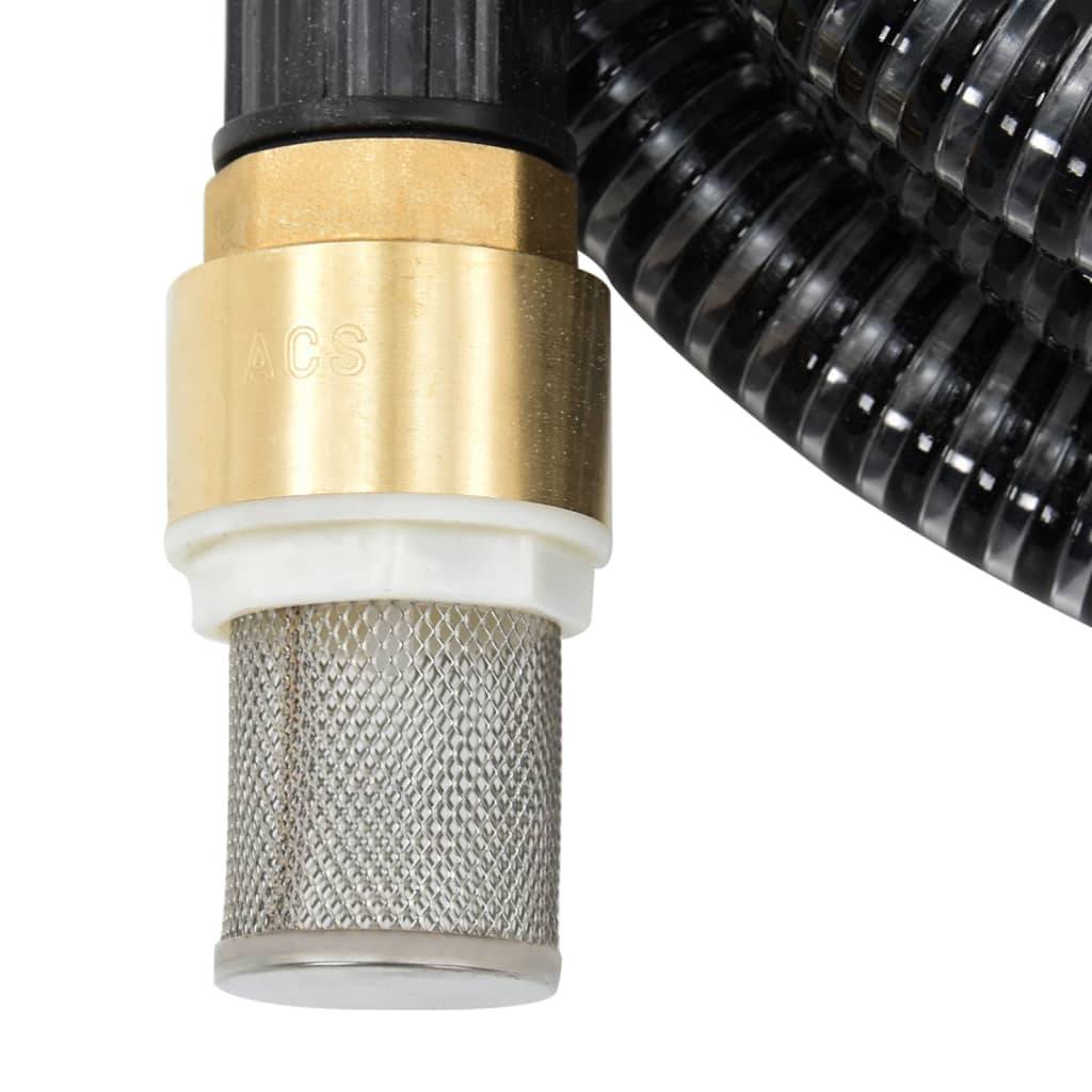 vidaXL Saugschlauch mit Messing-Anschlüssen Schwarz 1,1" 25 m PVC