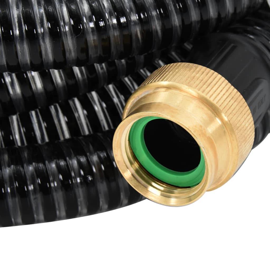 vidaXL Saugschlauch mit Messing-Anschlüssen Schwarz 1,1" 25 m PVC